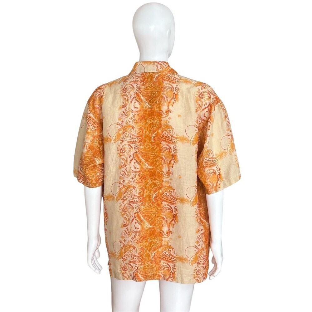 Syllables Men's Camp Shirt XL Orange & Cream Paisley Short Sleeve Button - Picture 7 of 12